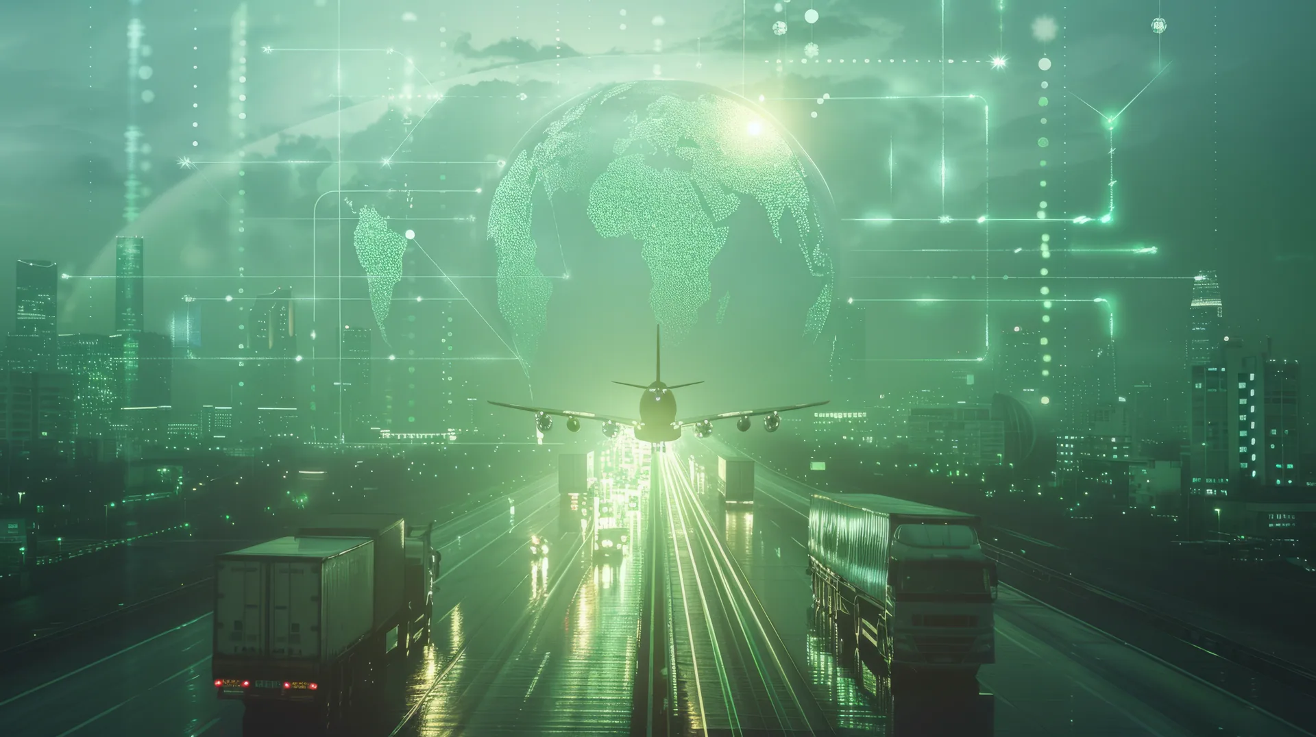 Logistics network with technological futuristic holograms